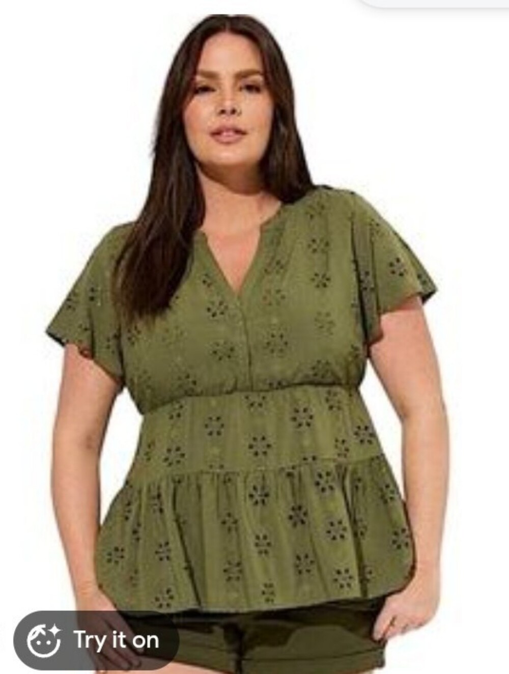Torrid Olive Green Baby Doll Tiered Eyelet Short-sleeve Blouse Size 4X